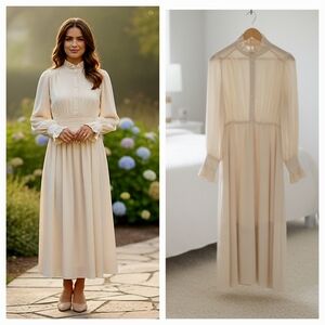 Elegant Cream Long Sleeve Dress